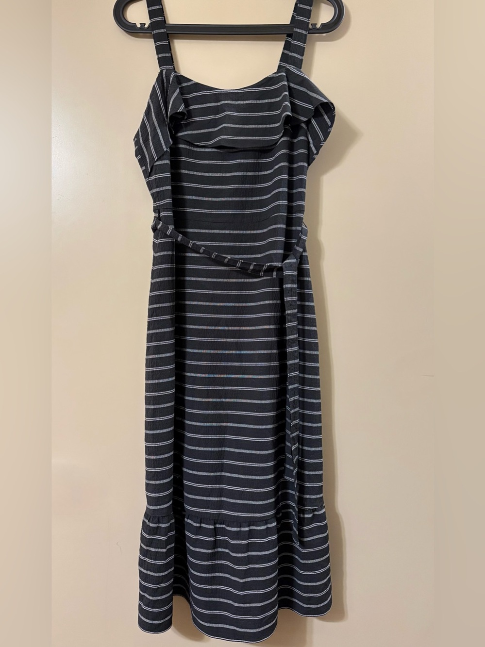 Banana Republic Striped Black and White Midi Dress with Ruffle